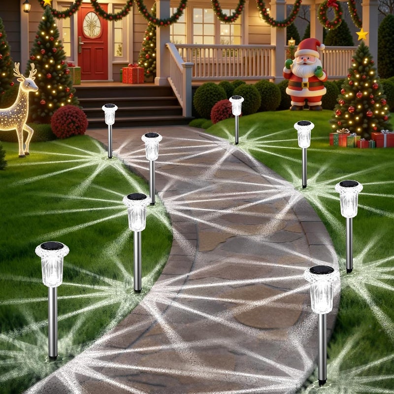 Eyrosa Solar Outdoor Lights, 10 Pack Waterproof Stainless Steel Solar Stake Lights for Pathway Garden Yard Path Walkway Driveway Lawn Patio Outside Decor, Cool White - Image 1